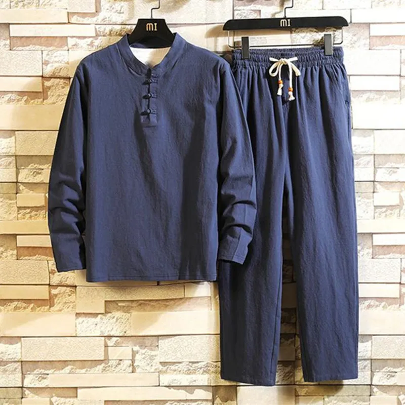 (셔츠+바지) 2026 가을 패션 남성 셔츠 봄 남성 면마 셔츠 긴팔 남성 캐주얼 셔츠 남성 M5XL
