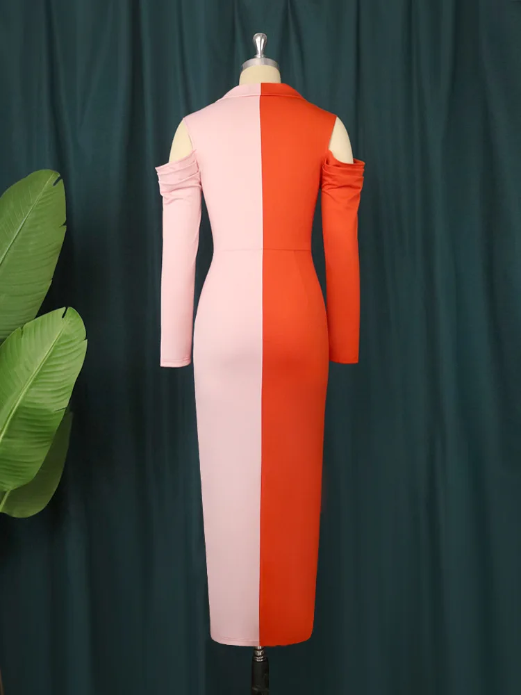 Plus Size Women Formal Dress Off Shoulder Patchwork Elegant Dress Office Lady Luxury Designer Clothing 2022 Fall Female Outfit