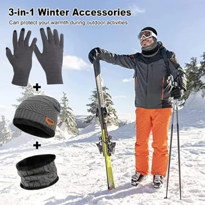 Description Picture 2 of itemScarf Gloves and Hat for Autumn And Winter Cold-Proof Hat Warm Earmuffs Knitted Wool Outdoor Hiking Men's Women's Hat