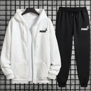 New in Women Tracksuit Trend Printing Hooded Sweatshirts Pants 2Pcs Set Casual Zipper Overcoat Suit Daily Clothing Autumn Winter 1