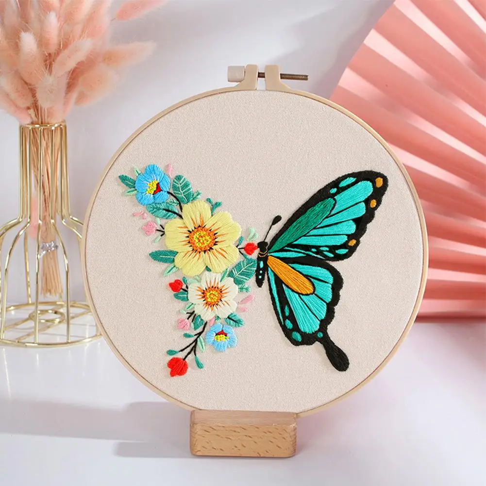 DIY Stickerei Kit Schmetterling Blumenmuster Handarbeiten Set mit Stickrahmen Kreuz stich Kits für Craft Lovers Drops hipping