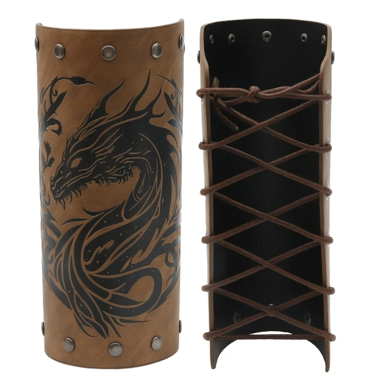 Cosplay Arm Armour Vintage Embossed Dragon Arm Guards Cosplay Costume PU Leather Bracers Dropship
