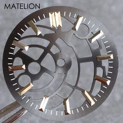 Silver and Black Skeleton Watch Dial with Metallic Markers - 29mm (Gray)