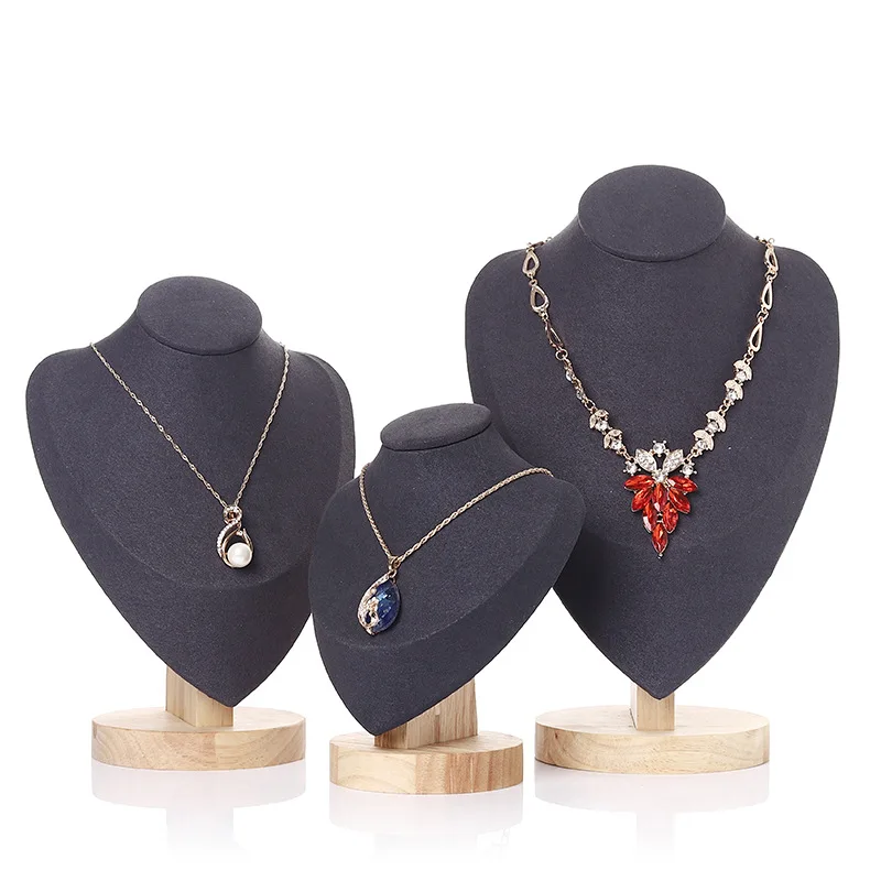 Velvet Necklace Display Stand for Show Bamboo Chain Jewelry Model Bust Holder