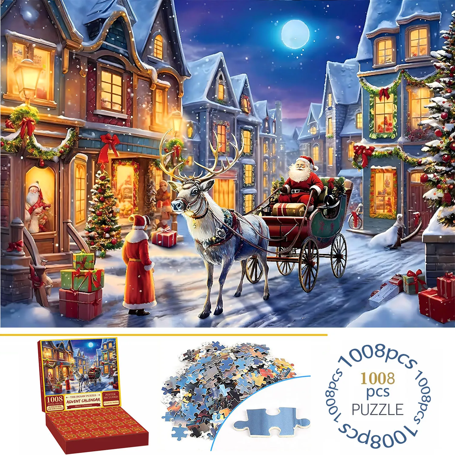 1008 Pieces Advent Calendar Jigsaw Puzzles for Adults & Kids Home Decor Game Family Fun Xmas 24 Days Countdown Educational Toys