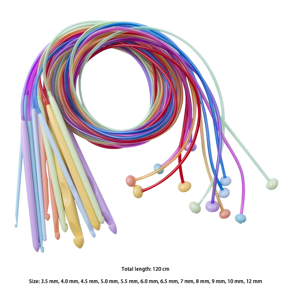 12Pcs Knitting Needles Tool Flexible Afghan Tunisian Carpet Crochet Hooks with Cable Kit 120cm ABS Sewing Handmade DIY Tools Kit