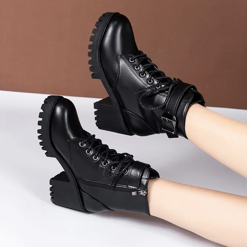 Women's Boots 2022 New Lace Up Boots for Women Fashion Knight Boots Women Round Head Chunky Heel Boots Female