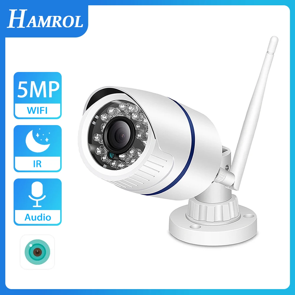 HAMROL 5MP Wifi Camera HD 1080P Bullet IP Camera ICSee Outdoor Nightvision Audio Record Email Alert RTSP Security CCTV Camera