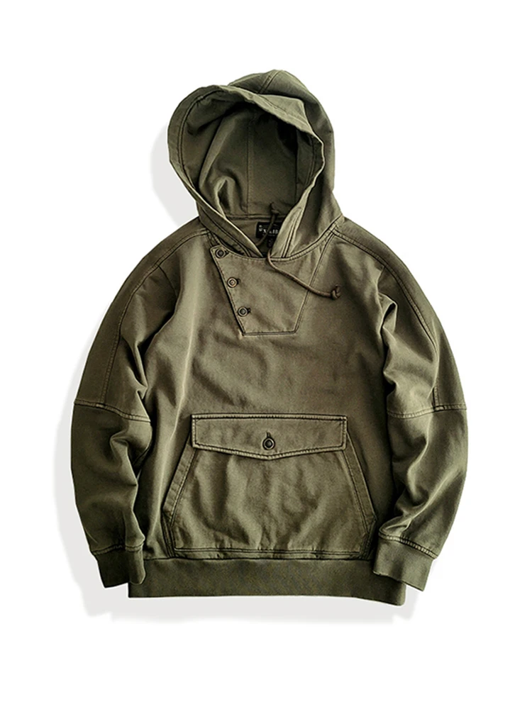 

Amekaji Wear Clothes Men's Cotton Hooded Pullover Sweater Coat Washed Distressed Japanese-Style Retro Casual Military Style