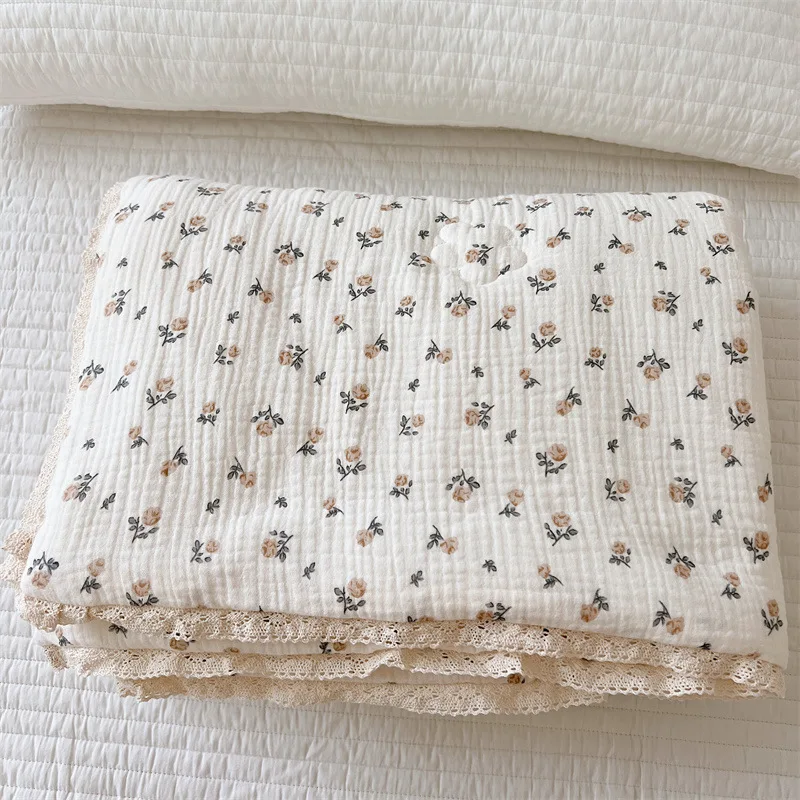 Baby Camellia Rose Print Muslin Trends Blanket Quilt
