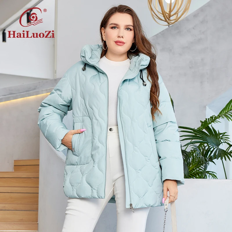 HaiLuoZi 2023 New Plus Size Winter Down Jacket Short Zipper