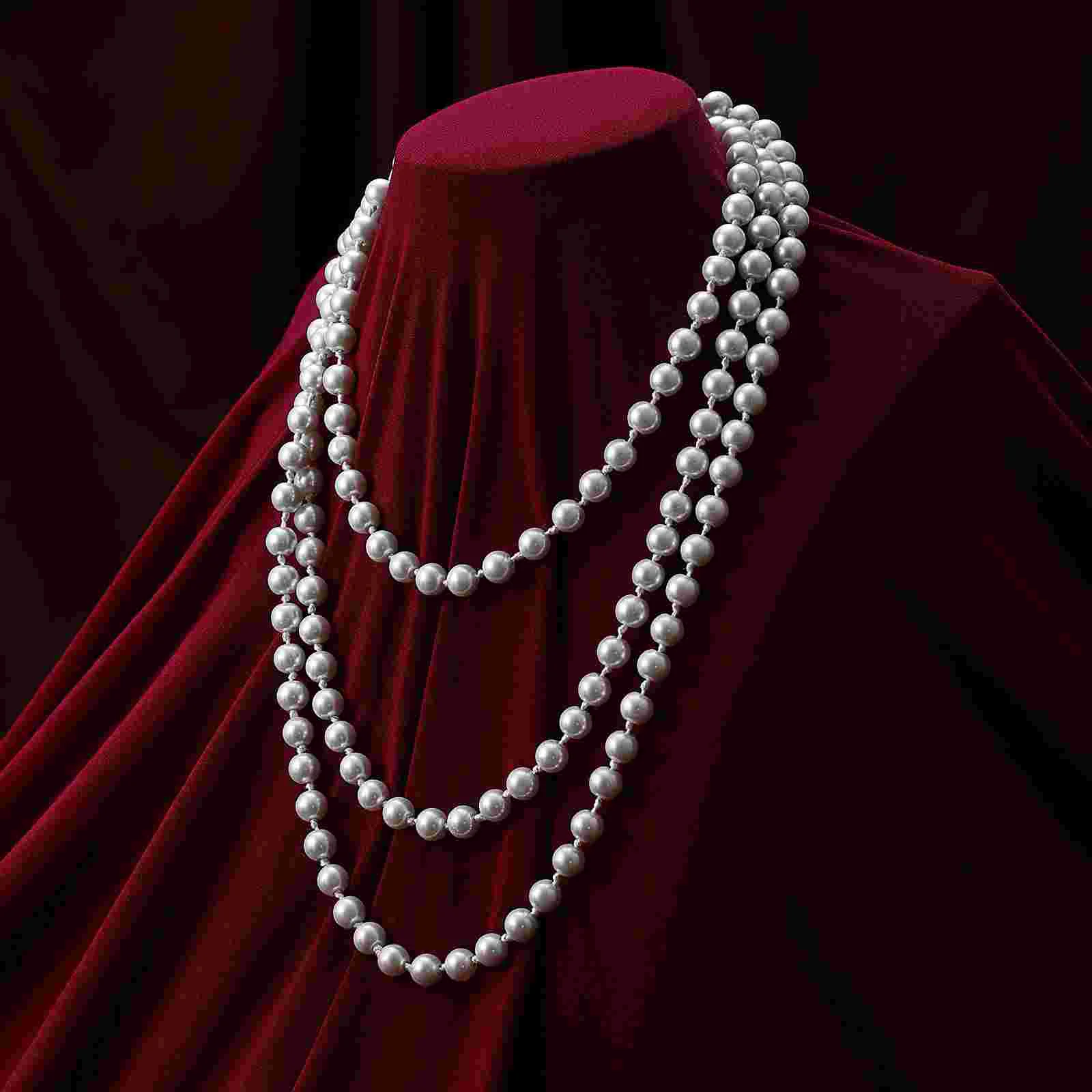 

TINKSKY 15M Faux Pearls Necklace Women Fashion Long Pearl Necklace Pendant for Costume Party (White)
