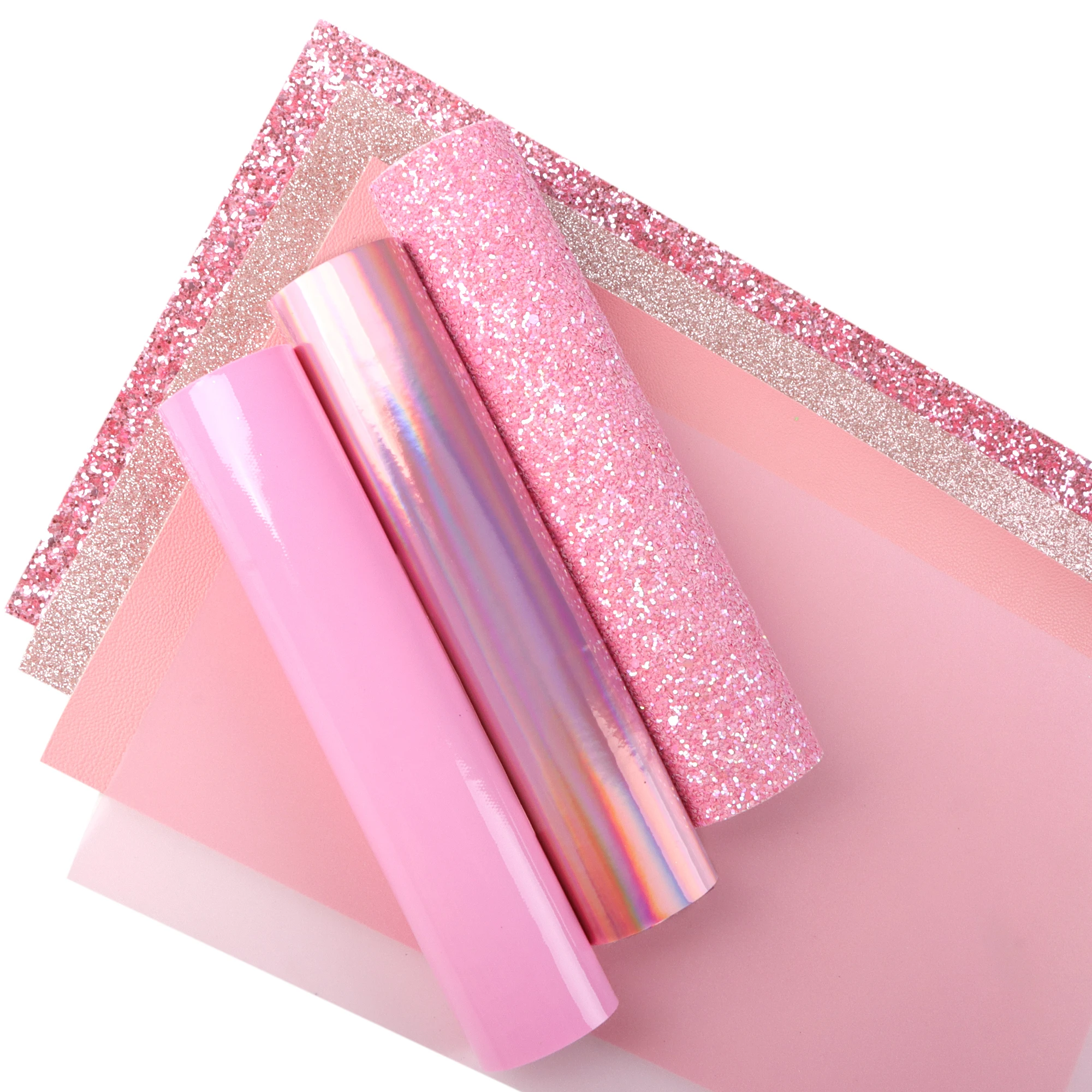 7pcs 20x33cm Pink Series Faux Synthetic Leather Sheets Chunky Glitter Lychee Solid Color Fabric Set DIY Earrings Bows Projects leather fabric
