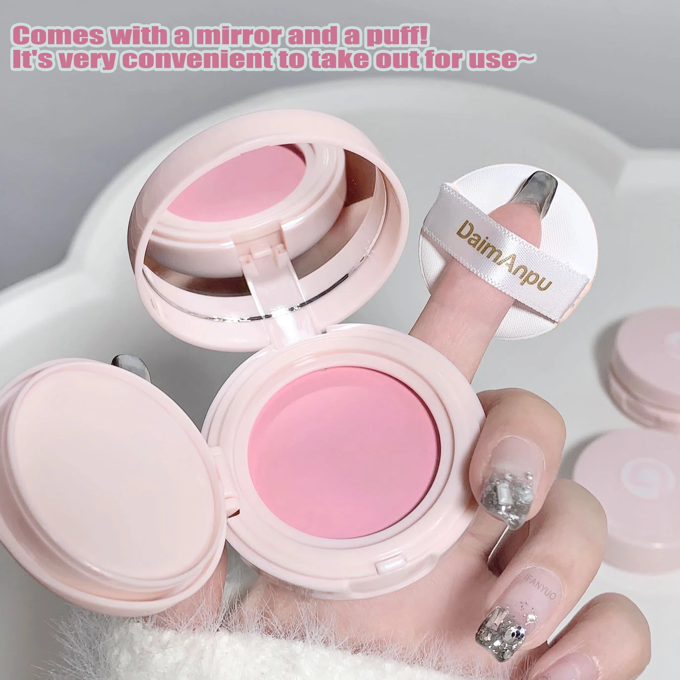 Monochrome Blue Blusher Shadow Cream Mashed Potatoes Texture Cheek Blush Natural Multi-purpose Eye Shadow Mud With Cushion Puff facial blusher,monochrome blush,blush cream,cream blusher