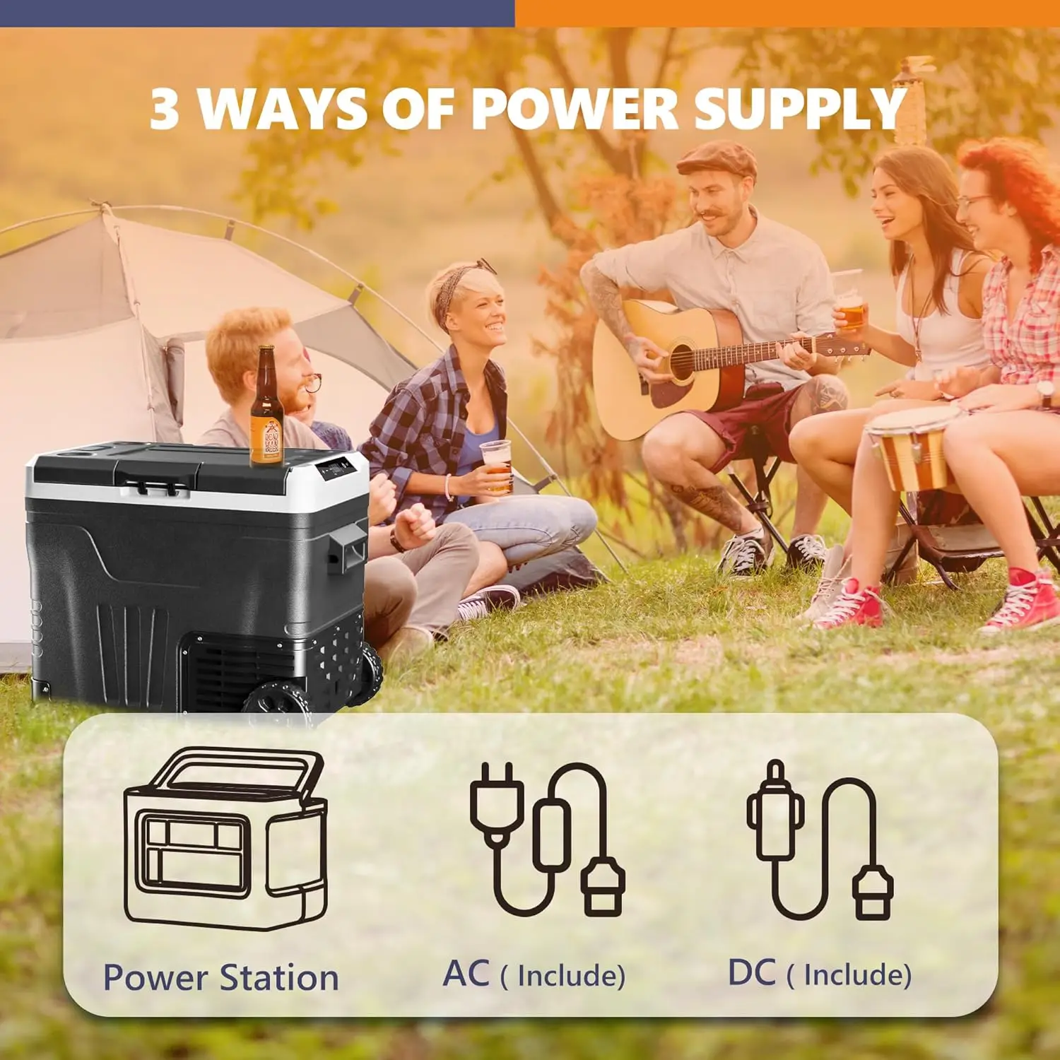 Refrigerator Portable Fridge-53 Quart(50L) Electric Cooler Big Zone with 2 Baskets and Wheels, 12V Fridge -4℉-68℉ for Camping,