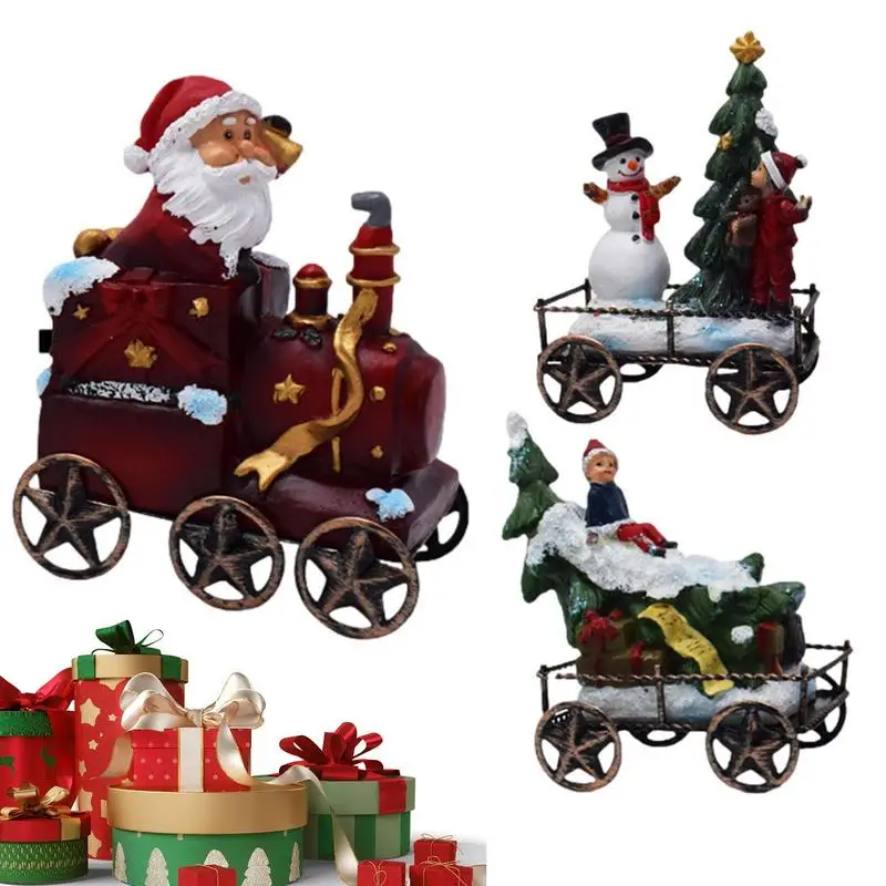 

Resin Tabletop Santa Claus Figurines Christmas Ornament With Christmas Tree Train Set Toy Train Ornament For Display home decor