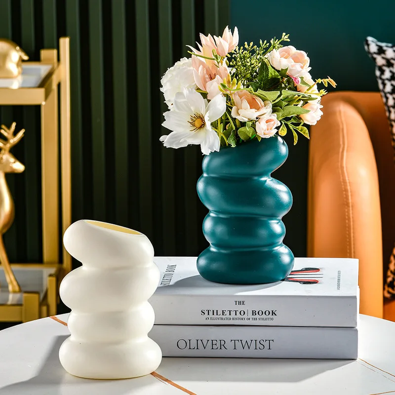 Plastic Spiral White Vase Nordic Creative Flower Arrangement Container For Kitchen Living Bedroom Home Decoration Ornament 5
