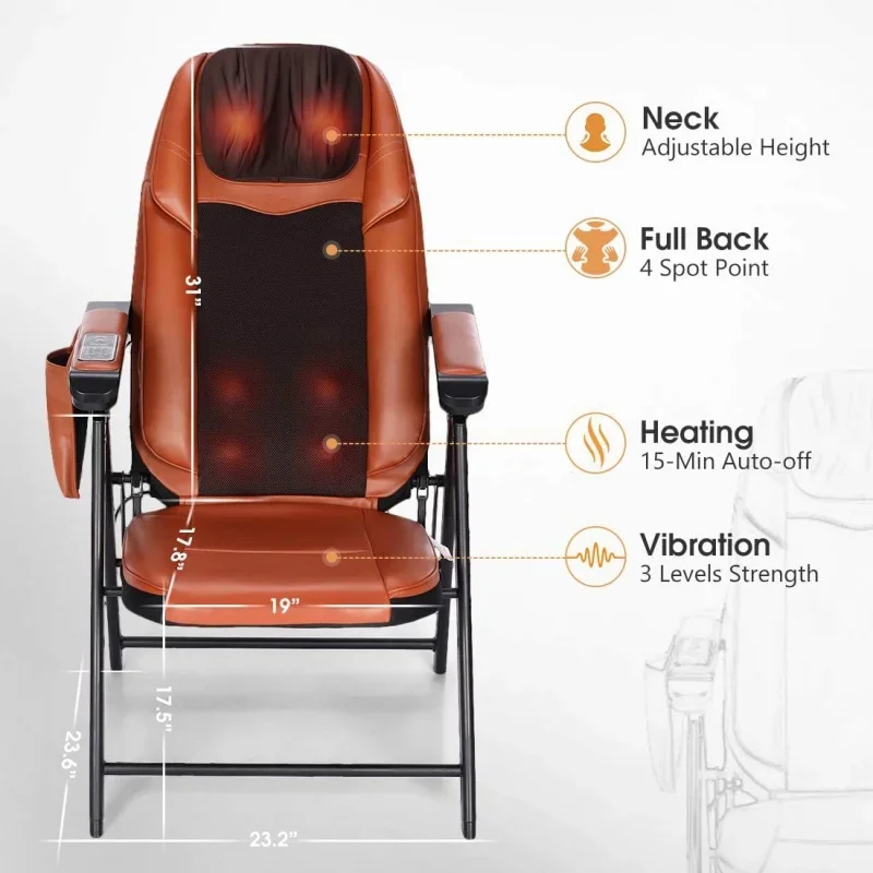 

Folding Shiatsu Massage Chair with Heat - Back - Adjustable Deep Kneading Rollers Self-Massager Seat