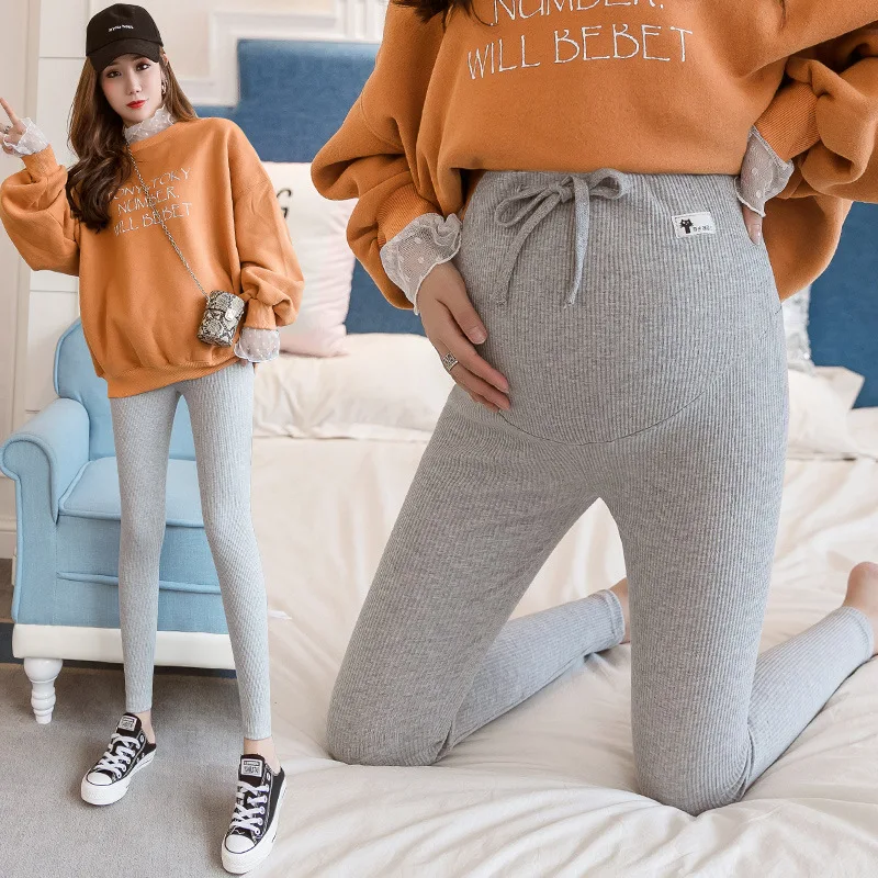 High Waist Striped Maternity Leggings - Elastic Fit Pregnancy Fitness Pants