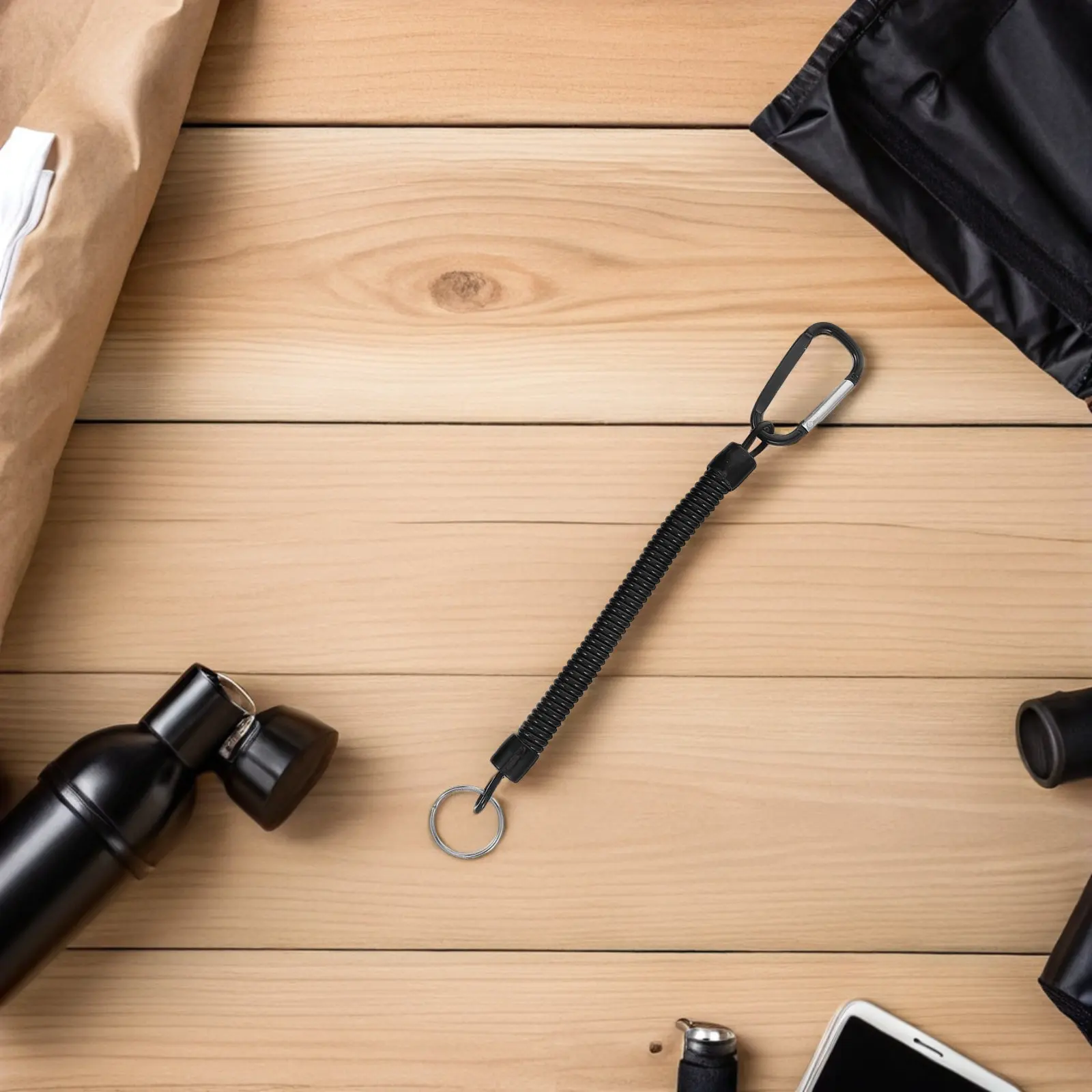 4pcs 분실 방지 키체인 개폐식 스프링 코일 코드 버클 야외 레크리에이션용 내구성 있는 탄성 로프 번지 끈 안전 장치