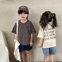 New Thin Children Short Sleeve T-shirt Loose Boy Baby Letter Print Casual Tops Retro Toddler Girl Cotton Tees Kid Pullover Shirt 2
