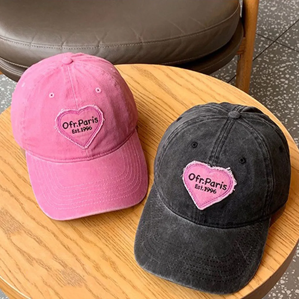 

2024 Vintag Washed Cotton Baseball Cap Pink Love Heart Letter Parent Kids Sun Hats For Boy Girl Spring Summer Snapback Baby Hat
