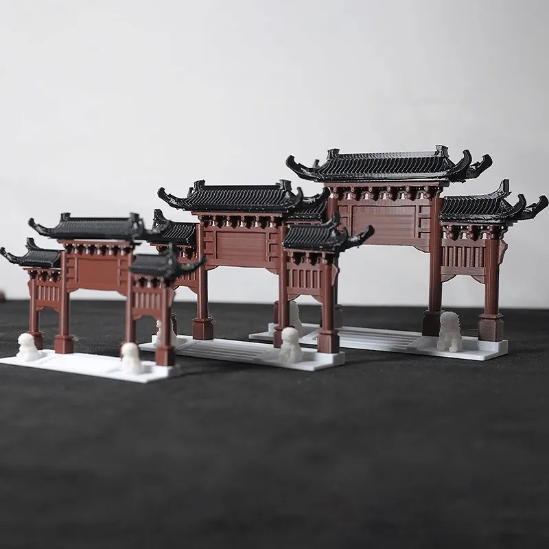 Chinese Archway Landscape Model - Ancient Style Miniature Pavilion, Rockery, Pond for Aquarium, Bonsai, Zen Garden Decor