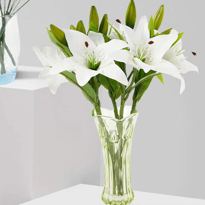 

5pcs Lily Artificial Flower Fake PU Bouquet Home Art Flowers Living Room Table Decoration Wedding Celebration Birthday Gift