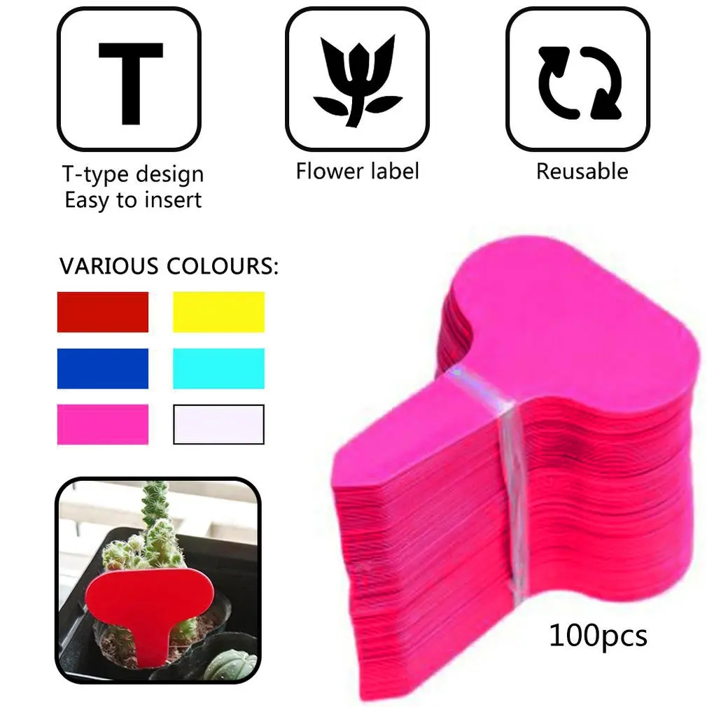Colorful 100Pcs Plastic T-type Garden Tags Ornaments Plant Flower Label Nursery Thick Tag Markers For Plants Garden Decoration