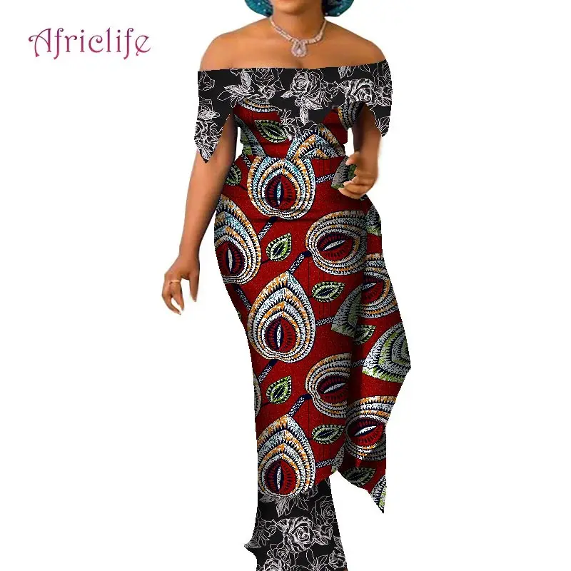 african outfits for ladies African Dresses for Women Traditional Off Shoulder Wax Print Cotton Elegant Lady Plus Size Custom Party Clothing Clothes WY7837 african suit Africa Clothing