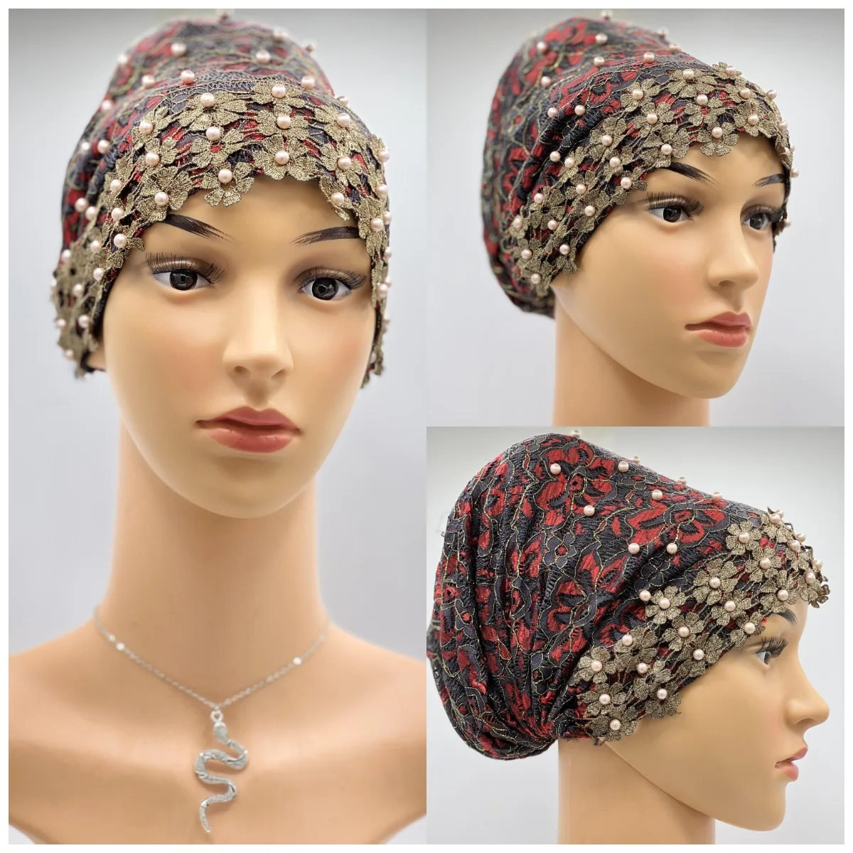 

New Gold Thread Plum Beaded Hat Leaf Texture Hat Beaded Women's Turban Hat Embroidered Women's Turban Muslim Turban Hat