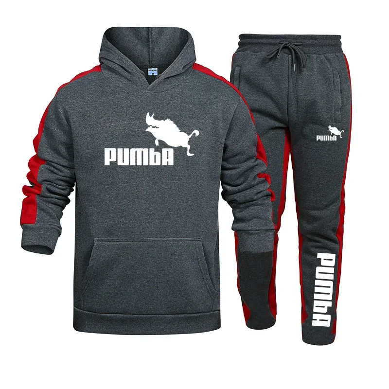 Mens Tracksuit Printing Sweatshirts Outfit 2 Piece Set Sportwear Hoodies Drawstring Sweatpants Sports Suits Male Casual Clothes