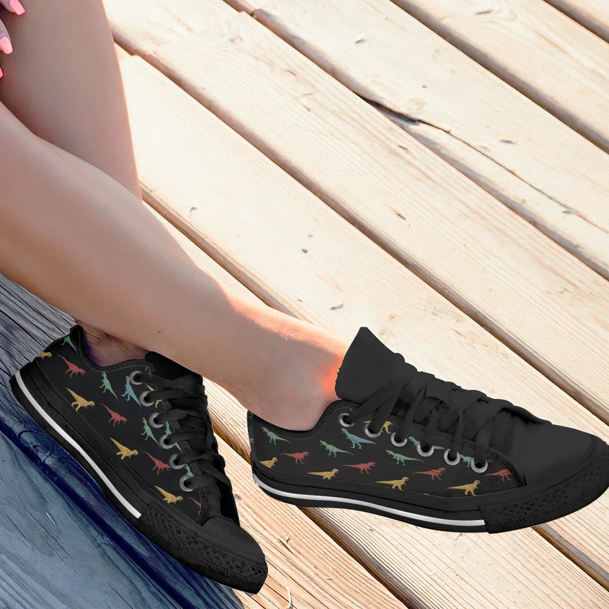 Shoes Cartoon T-Rex Women Black Canvas Spring Women Casual Comfortable Flat Vulcanize White Sneakers