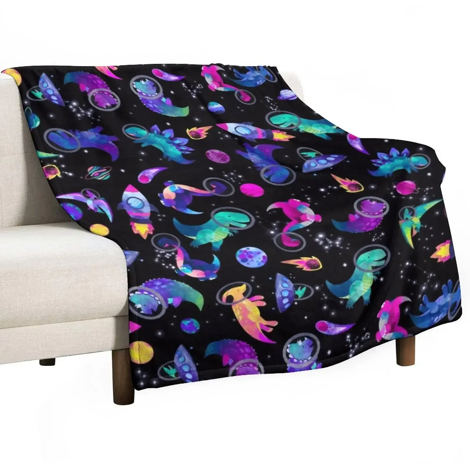 

Space Dinosaur Astronauts Watercolor Pink Purple Pattern Throw Blanket Bed for babies Winter beds Soft Big Blankets