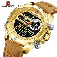 NAVIFORCE Luxury Original Watches For Men Casual Sport Chronograph Alarm Quartz WristWatch Leather Waterproof Digital Clock 9163