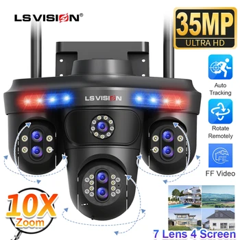 LS VISION 35MP 10X Zoom Four Screens WiFi IP Camera Wireless Outdoor Seven Lens Three PTZ Camera Auto Tracking Security Camera 1