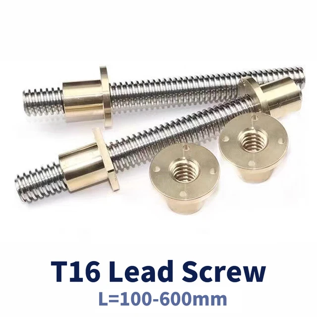 1PC T16 สกรูตะกั่ว 16mm Linear SHAFT ตะกั่ว 4/8/2/3 มม.ทองเหลืองความยาว 100 มม.-600 มม.3D เครื่องพิมพ์ CNC Trapezoidal Rod 1