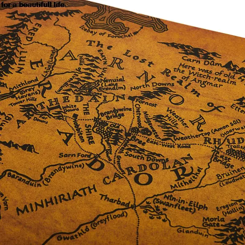1pc hot 36*51.5cm The Rings Middle Earth Map The Retro Kraft Paper Poster Decoration Wall Sticker Home Decorations