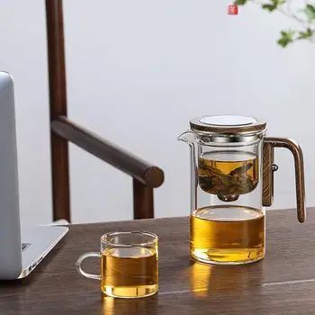 Glass Teapot Water Separation Wooden Handle Glass Tea Kettle With Infuser Detachable Clear Glass Tea Kettle For Tea Brewing 4