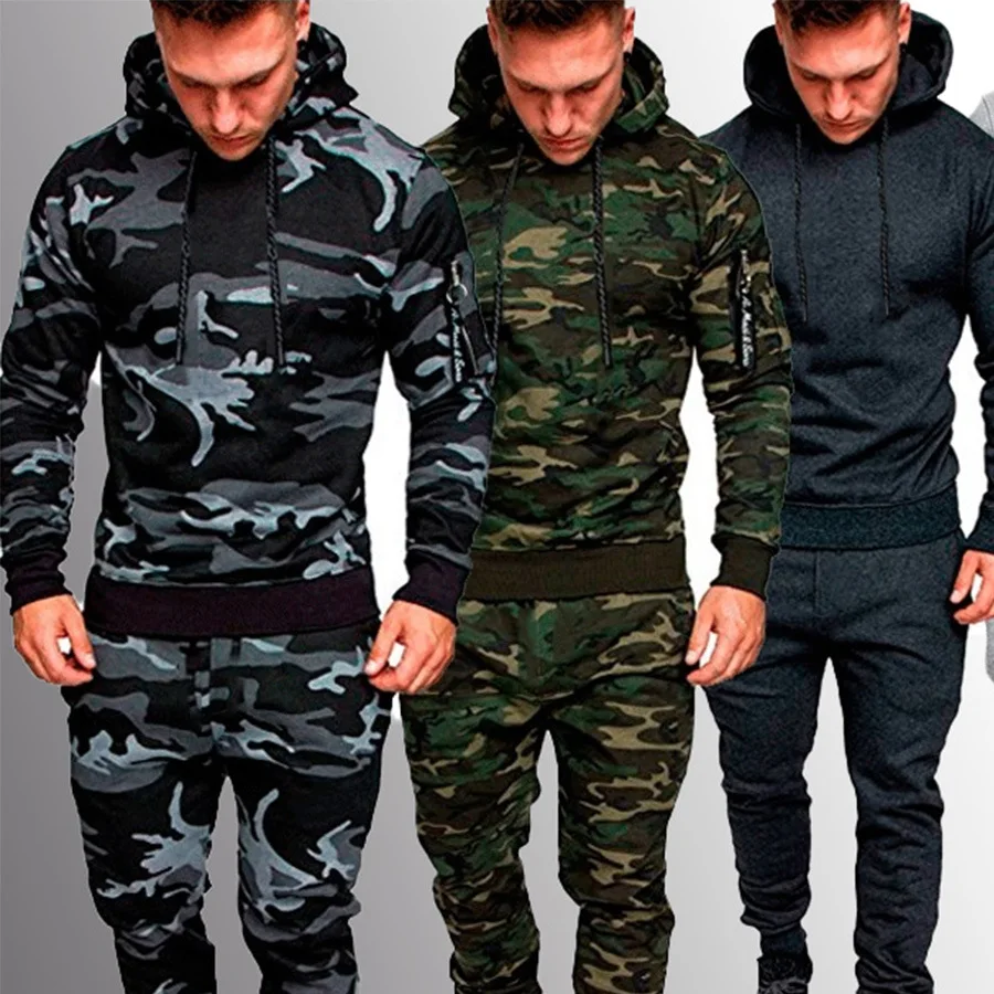 Men Tracksuit Sportswear Military Hoodie Sets Camouflage Men Autumn Winter Tactical Sweatshirts and Pants 2 Pieces Sport Suits