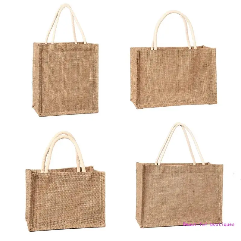 

Jute Tote Bags Burlap Reusable Beach Shopping Grocery Bag with Handle Organizer DropShip