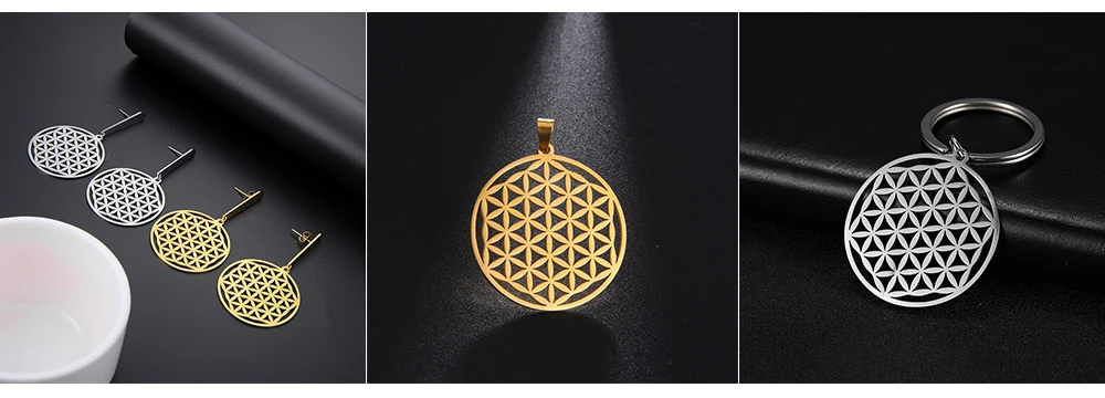 32x30mm Edelstahl Blume des Lebens Schmuck Charms Diy Frauen Halskette Erkenntnisse handgemachte Ohrringe Armbänder Anhänger Zubehör – Detail 8