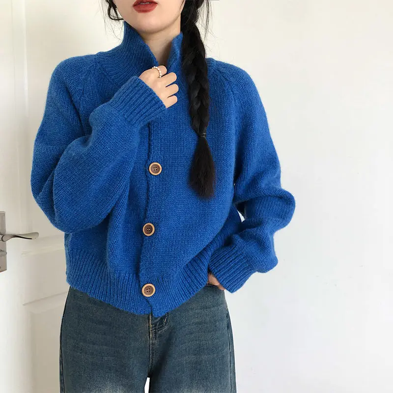 

2024 Women Spring Autumn New Turtleneck Cardigan Coats Female Solid Color Sweater Jackets Ladies Loose Knitted Overcoats Z424