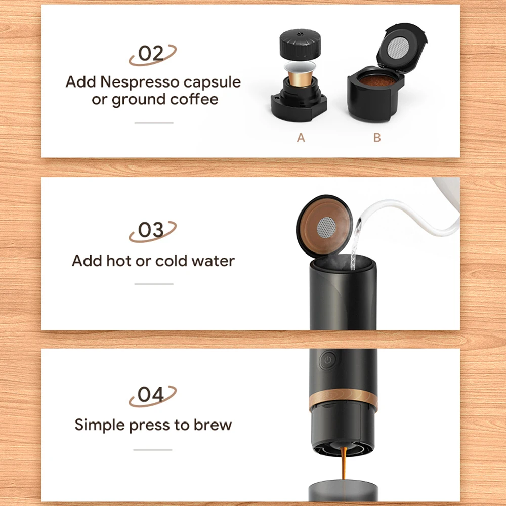 Portable Espresso Coffee Machine 2in 1 Fit Nespresso Capsule Coffee Powder Rechargeable Electric Maker For Car & Travel espresso coffee maker coffee maker espresso maker