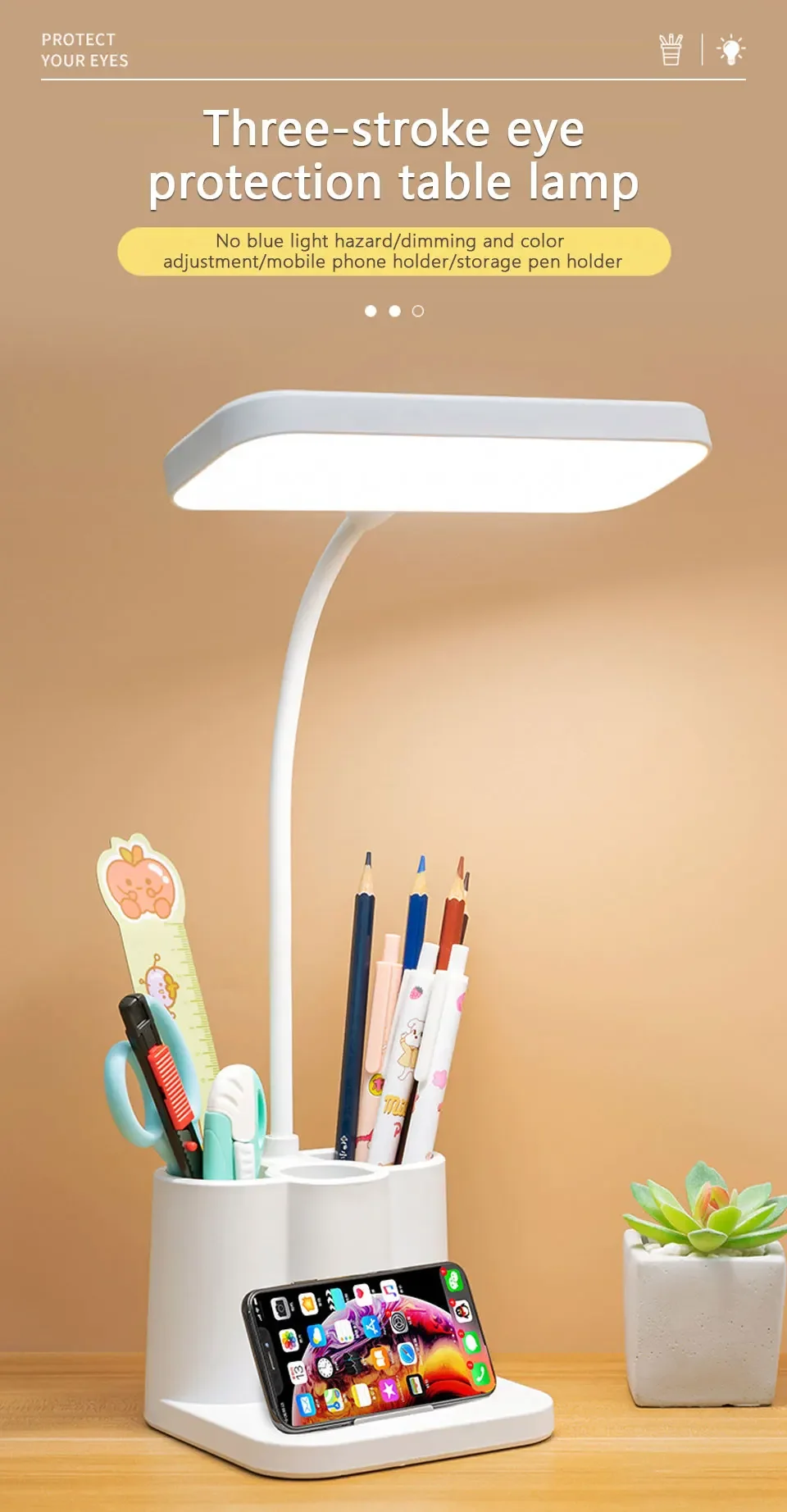 Description Picture 2 of itemLED Desk Lamps Rechargeable Table Lamp Touch Dimmable Eye Protection Light with Pen Holder Night Light Student Reading Light