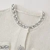Women Fashion Autumn New Long Sleeved Jewelry Buttons Round Neck Knitted Sweater Cardigan Chic Female Knit Coat Mujer 4
