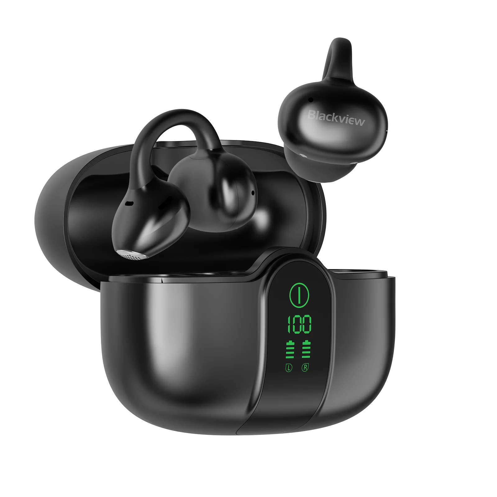 Blackview AirBuds 15 Wireless Earbuds,IPX5 Waterproof,Up to 35H,LED Display Bluetooth 6.0,Clip-on OWS Earbuds for Phones Laptop