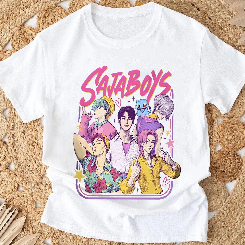 חולצת קיץ קצרה בסגנון הסרט החדש של KPop Demon Hunter 2025, מתאימה לילדים וילדות בגזרה רחבה ומודפסת