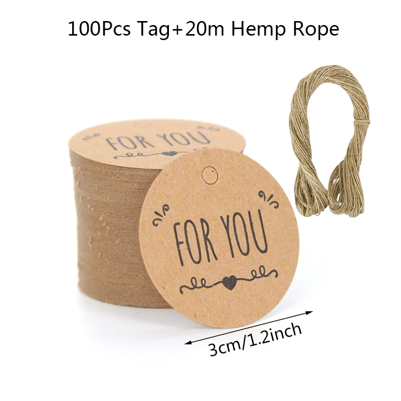 Bulk Set of 100 Handmade Kraft Paper Gift Tags with Hemp Ropes