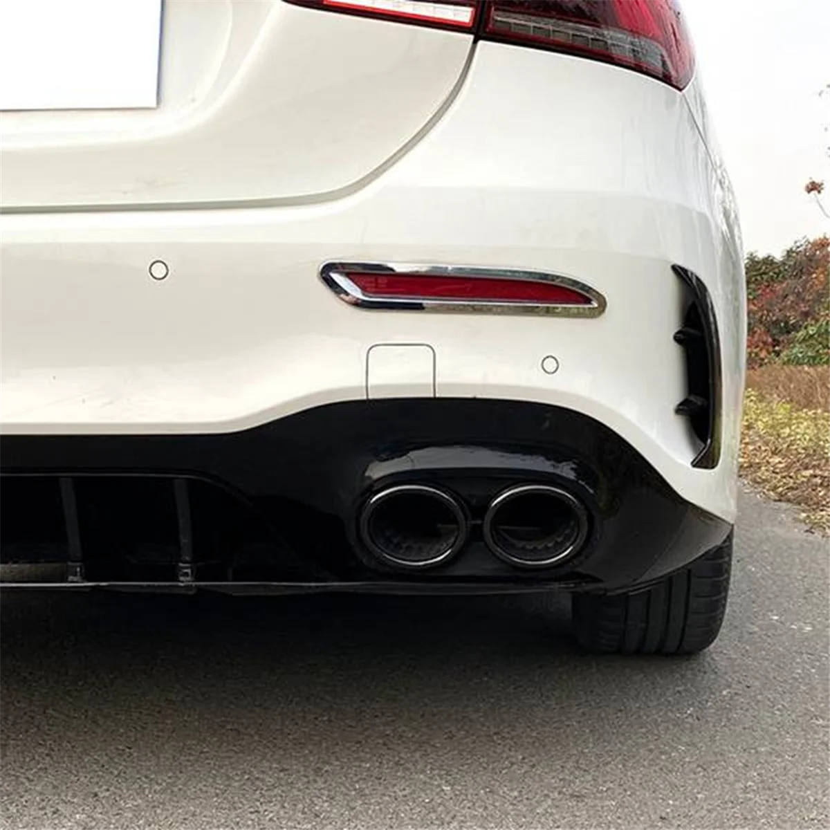 Car Rear Bumper Turbo Muffler Exhaust Tips Pipe 4 Exits for W177 A35 + Tail Pipes Trim Frame